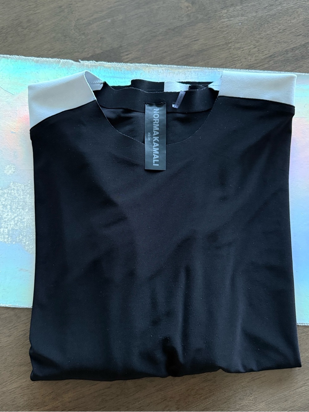 Norma Kamali Black Long-Sleeve Tee with Light Gray Panels